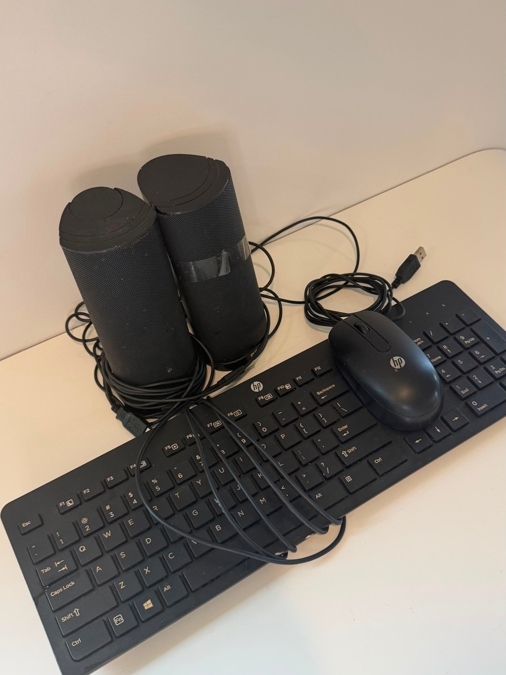 HP Wired Keyboard and Mouse with Dell Computer Speakers - Black Bundle